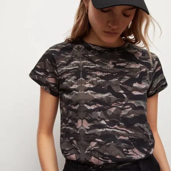 All Saints Oniyuri Anna T-Shirt, Size 8, Color Forest Camo Green/black - Picture 2 of 9